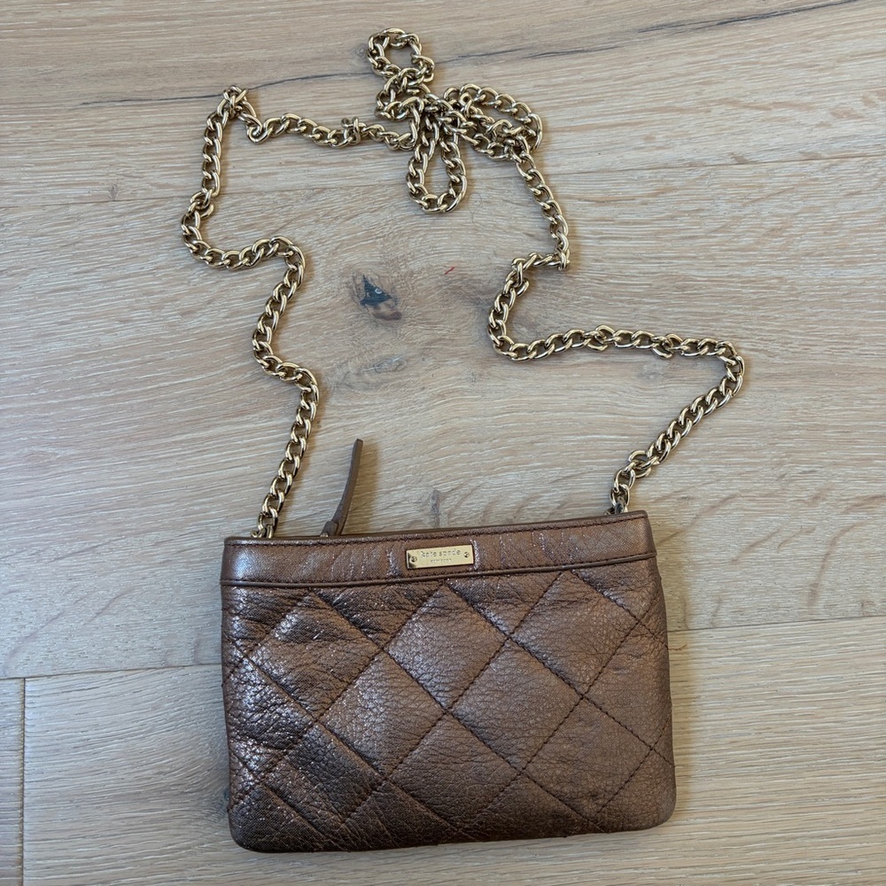 Kate Spade New York Metallic Bronze Quilted Leather Crossbody Chain Bag Purse*Y6 - Picture 1 of 5